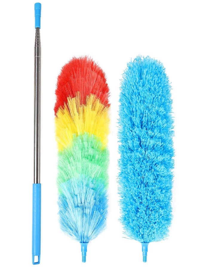 iHUFeather Rainbow Extendable Static Duster Reusable Microfiber Duster with 100" Telescoping Pole, Beandable and Washable Dusters Head for Cleaning Ceiling, Fan, Furniture - Image 1
