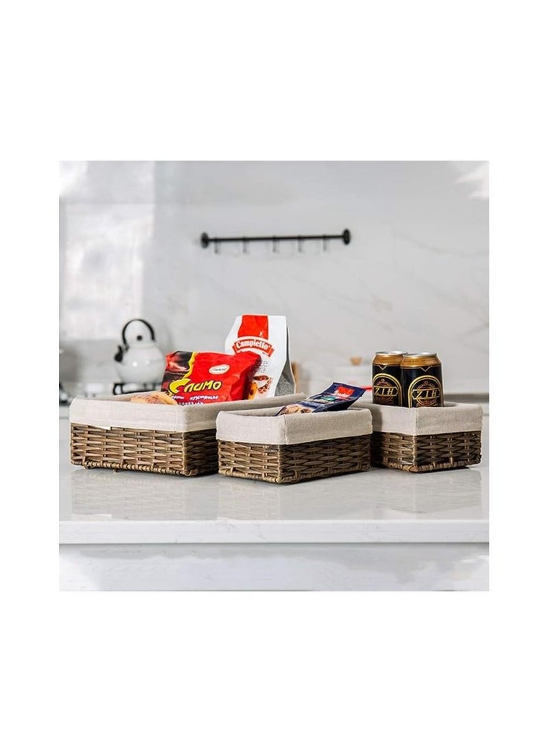 Spaceshoop Handmade Storage Basket Wicker Baskets for Organizing Shelf Baskets Woven Decorative Home Storage Bins Decorative Baskets Organizing Baskets Nesting Baskets Set of 3pcs  - Image 4
