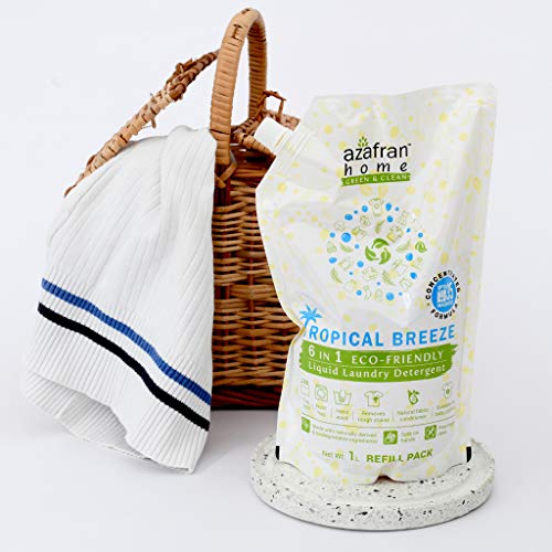 Azafran Tropical Breeze 6 in 1 Plant-Based Liquid Laundry Detergent Refill Pack - 1 L, Remove tough stains, Natural Fabric Conditioner, Suitable for Baby Clothes & Suitable for All Washing Style. - Image 3