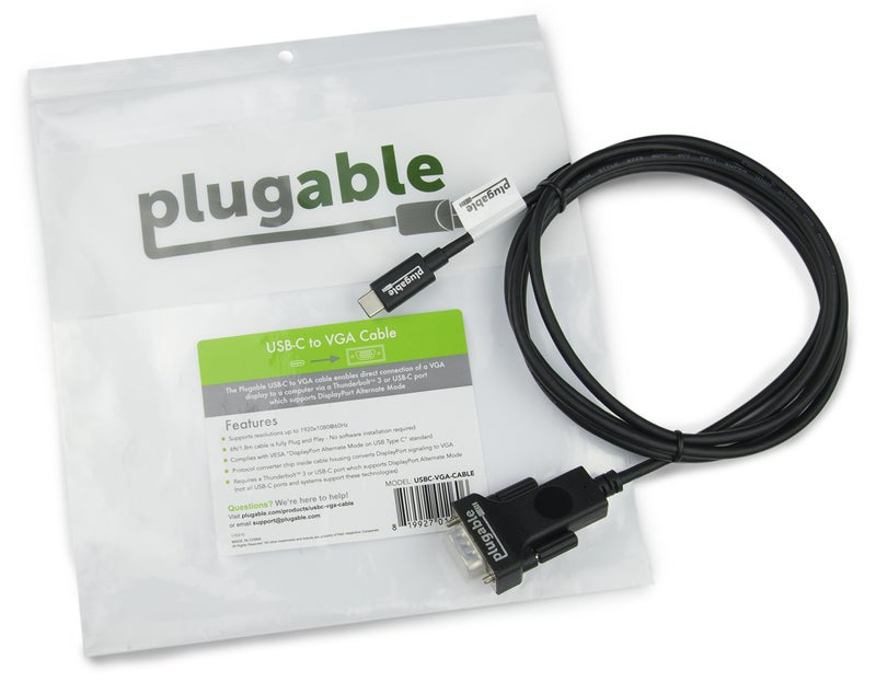 Plugable USB C to VGA Cable 6 Feet - Driverless Connect Thunderbolt 4, Thunderbolt 3, USB4, or USB-C Device to VGA Displays 1920x1080@60Hz, (Compatible with iPhone 15, MacBook Pro, Dell XPS) 1.8m - Image 5
