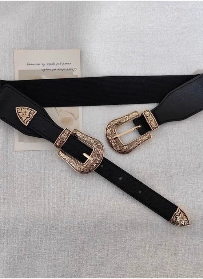 ماركة غير محددة الرجعية منحوتة مزدوجة مشبك مرونة الخصر جوكر مطاطا حزام carved الرجعية منحوتة مزدوجة مشبك مرونة الخصر جوكر مطاطا الفرقة  - Image 3