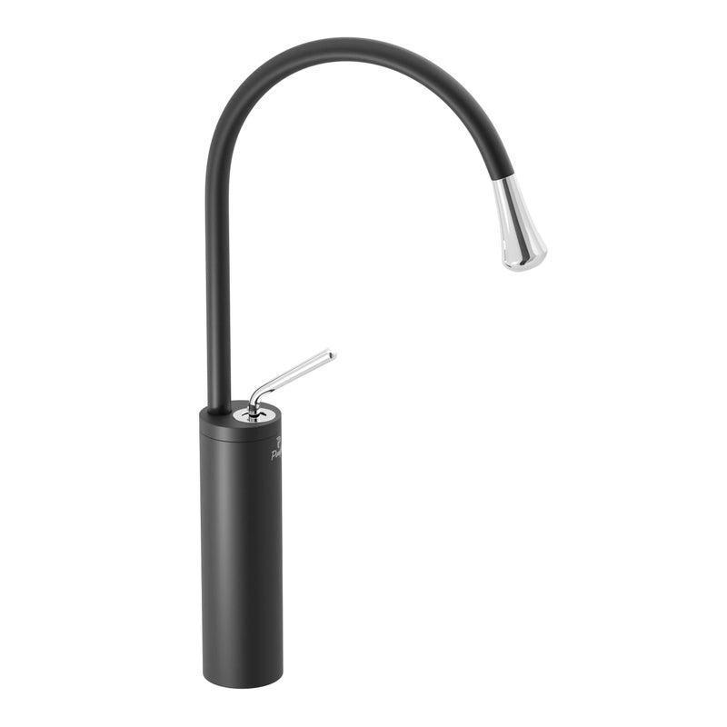 Pixaflo Raindrop Brass Extended Tall Body Hot Cold Single Lever Joystick Basin Mixer 17 Tap with 360Degree Swivel Spout and 18 inches Long Braided Hoses Black - Image 1