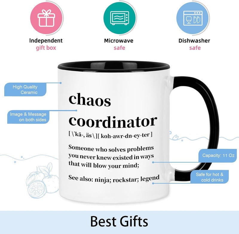 Cabtnca Chaos Coordinator Mug, Gifts, Office Gifts for Coworkers, Boss Coffee Mugs Women, Teacher/Coworker/Boss 11Oz Black Handle - Image 5
