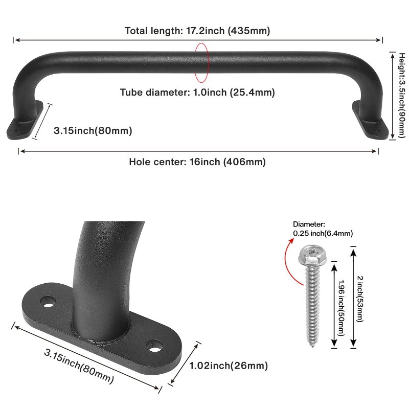 Purife 17 Inch Black Playground Handles Metal Set of 2  Playset Safety Handles Swing Sets Accessories Grab Handle Indoor Kids Climbing Monkey Bar for Playhouse Treehouse Jungle Gym - Image 3