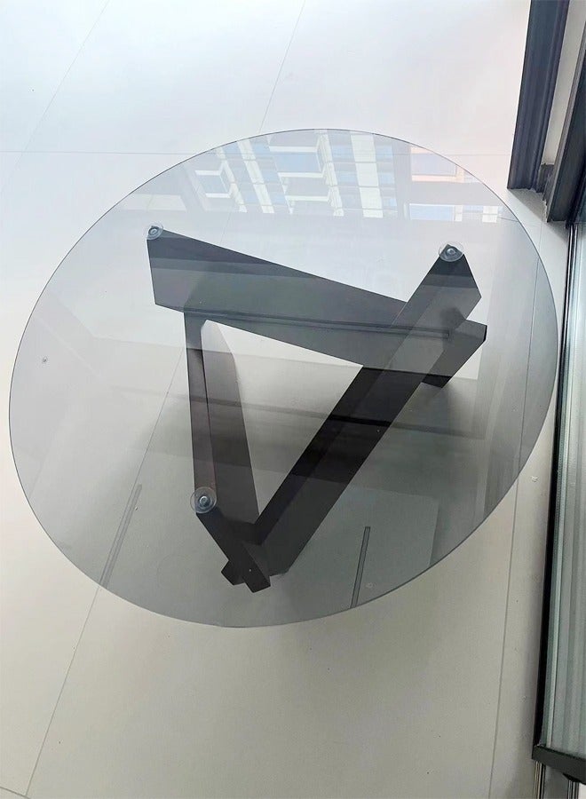 سي آند سي هوم 1-قطعة جولة طاولة القهوة الزجاج الأعلى غير النظامية الخشب قاعدة هندسية أريكة الجانب نهاية الجدول لغرفة المعيشة مكتب غرفة نوم 80x80x31 سم - Image 3