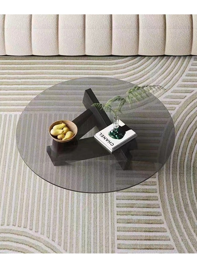 سي آند سي هوم 1-قطعة جولة طاولة القهوة الزجاج الأعلى غير النظامية الخشب قاعدة هندسية أريكة الجانب نهاية الجدول لغرفة المعيشة مكتب غرفة نوم 80x80x31 سم - Image 4