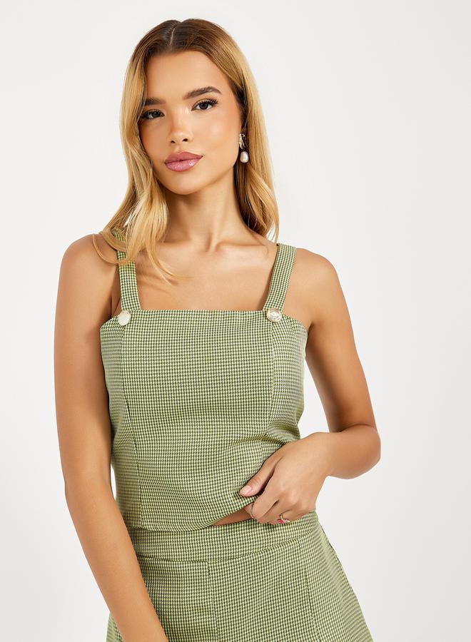 Styli Styli Houndstooth Pattern Button Detail Crop Top  - Image 1
