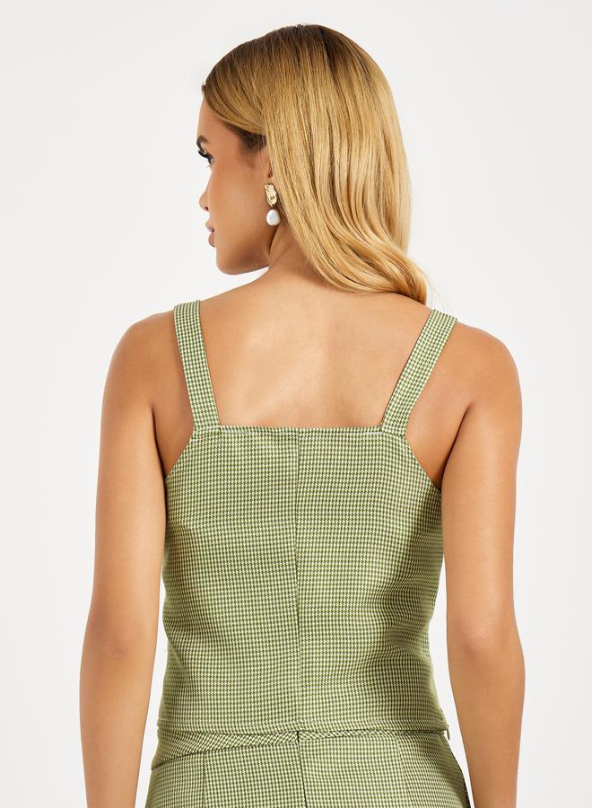 Styli Styli Houndstooth Pattern Button Detail Crop Top  - Image 4