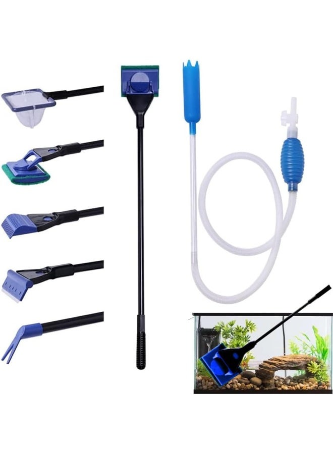 NeoStyle Aquarium Fish Tank Cleaning Kit, 5 in 1 Aquarium Cleaning Kit, Manual Siphon Pump Drainage Cleaning Kit, Sand Cleaning Algae Scraper