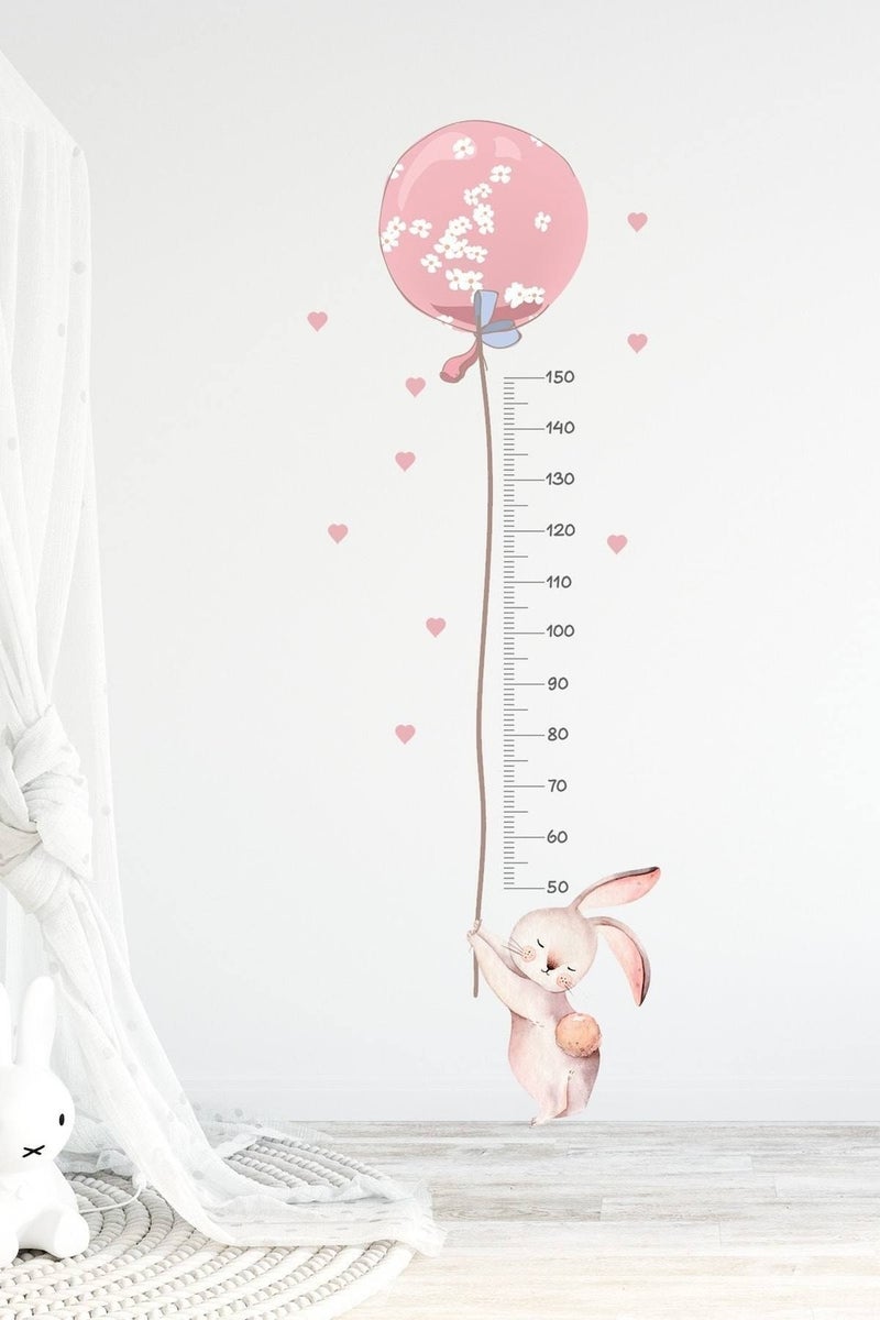 Walldeco Pink Balloon Rabbit Height Measurement Wall Sticker Set 
