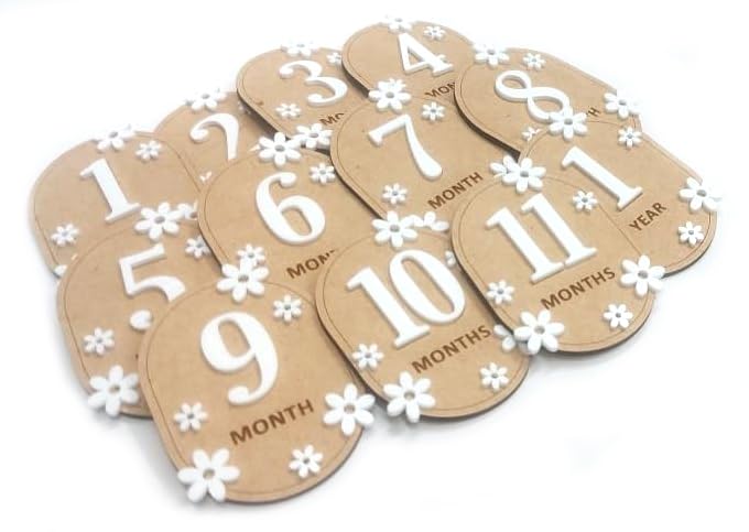 ® 12Pcs Baby Monthly Milestone Cards , Baby Girl or Baby Boy Newborn Gifts, BABY milestone stickers , Wooden Monthly Baby Milestone Markers, 3 D Wooden Milestone Discs, Baby Photoshoot Items,Milestone Cards for New Born Wooden,Baby Milestone Cards