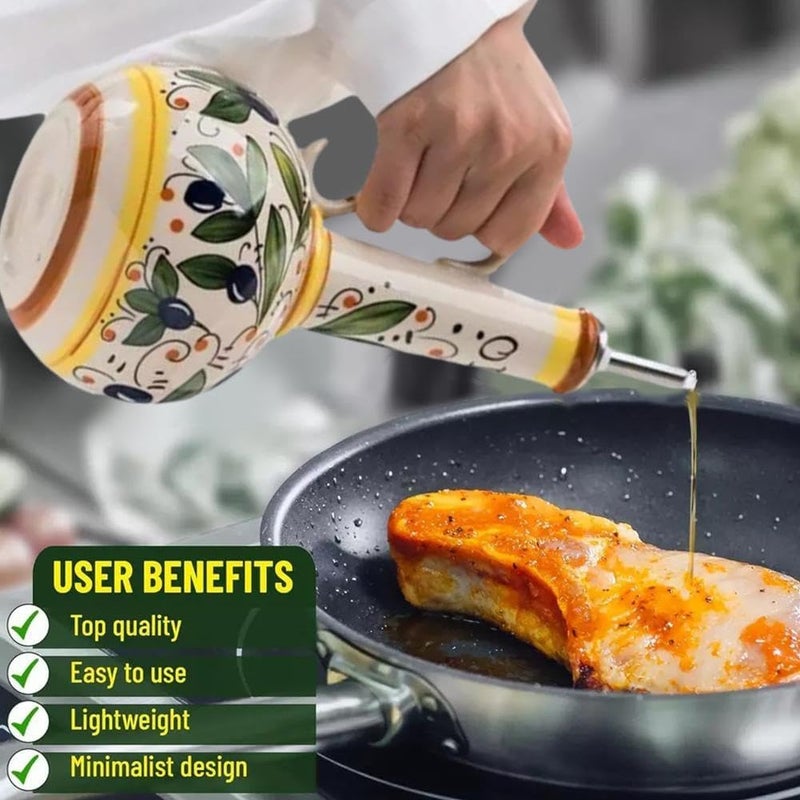 Hand-painted ceramic seasoning bottle color (with stainless steel guide nozzle) Note: Capacity 23 ounces, suitable for olive oil, sauce, vinegar and other kitchen seasoning liquid - Image 1