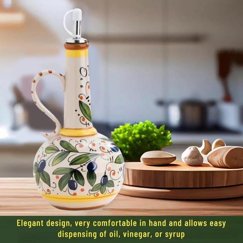 Hand-painted ceramic seasoning bottle color (with stainless steel guide nozzle) Note: Capacity 23 ounces, suitable for olive oil, sauce, vinegar and other kitchen seasoning liquid - Image 2