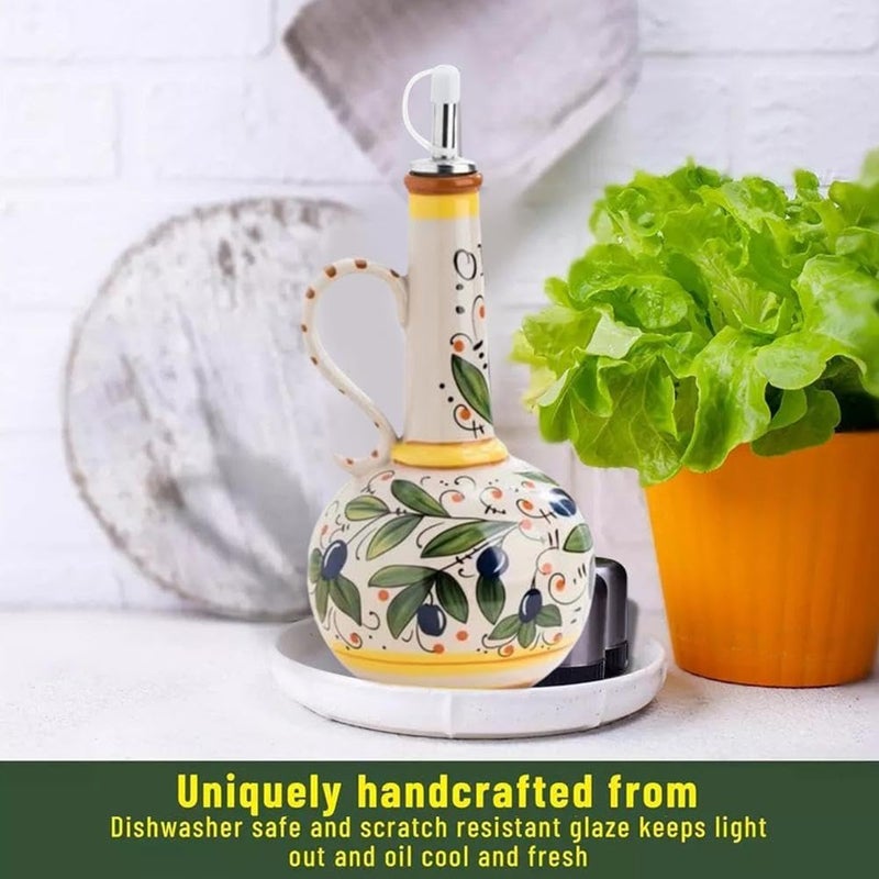 Hand-painted ceramic seasoning bottle color (with stainless steel guide nozzle) Note: Capacity 23 ounces, suitable for olive oil, sauce, vinegar and other kitchen seasoning liquid - Image 3