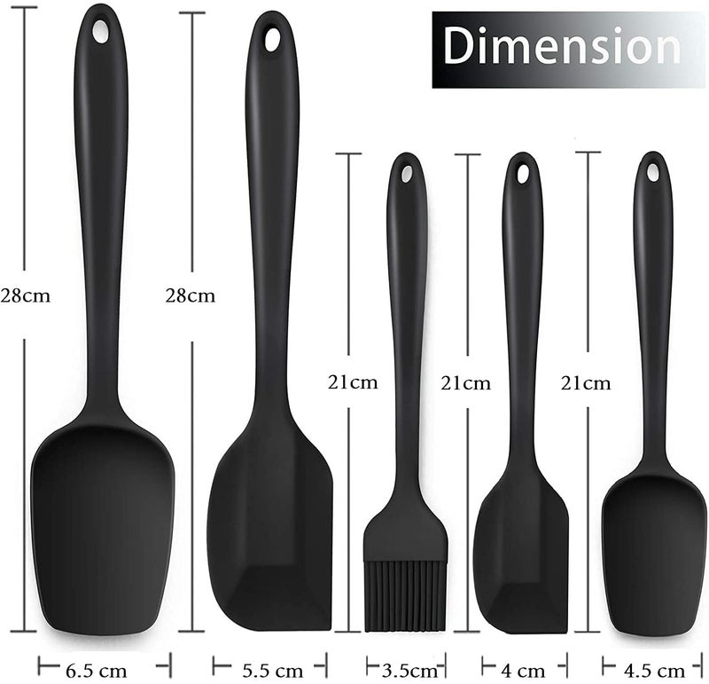 Ramkuwar Silicone Spatula Set Non-Stick, BPA-Free Kitchen Utensils for Cooking, Baking & Mixing – 5 Piece (Black) - Image 2