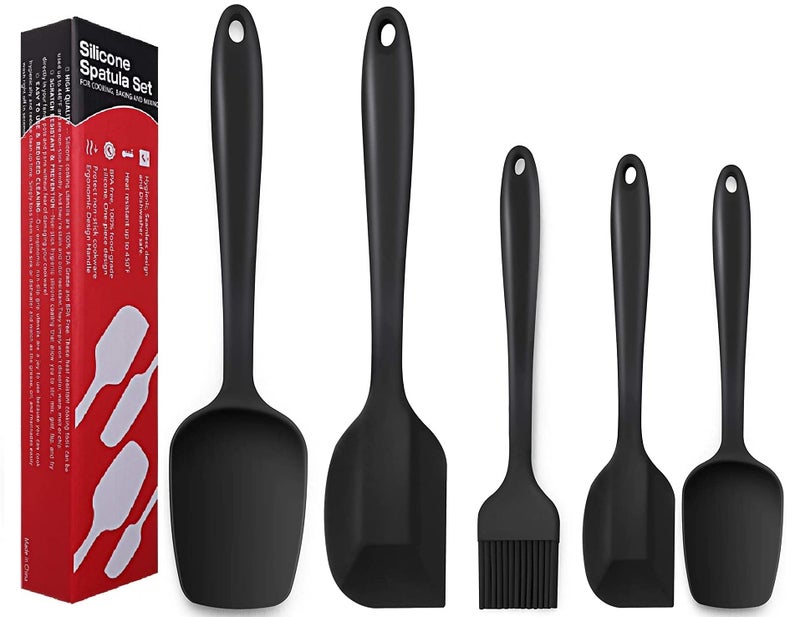 Ramkuwar Silicone Spatula Set Non-Stick, BPA-Free Kitchen Utensils for Cooking, Baking & Mixing – 5 Piece (Black) - Image 1