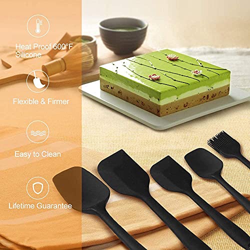 Ramkuwar Silicone Spatula Set Non-Stick, BPA-Free Kitchen Utensils for Cooking, Baking & Mixing – 5 Piece (Black) - Image 3
