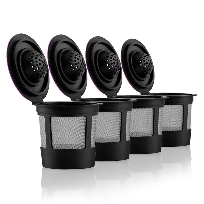 4 Black Reusable K Cups for Keurig Coffee Makers  BPA Free Universal Fit Refillable Kcups Coffee Filters for 10 and 20 Keurig Brewers