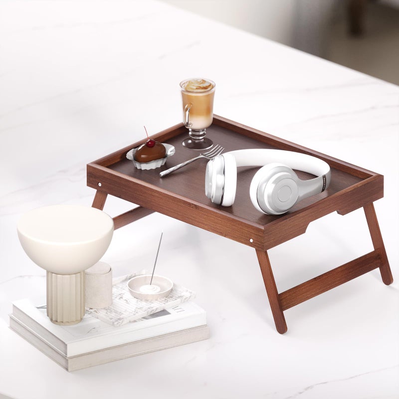Fibogollo 2 Pack Bamboo Bed Tray Table with Folding Legs,Breakfast Trays,Serving Tray for Food and Snack,Laptop Trays for Working(Brown) - Image 5