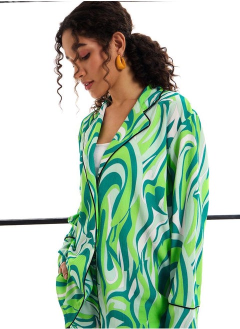 Abstract Print Shirt & Straight Leg Pants Co-Ords by Styli