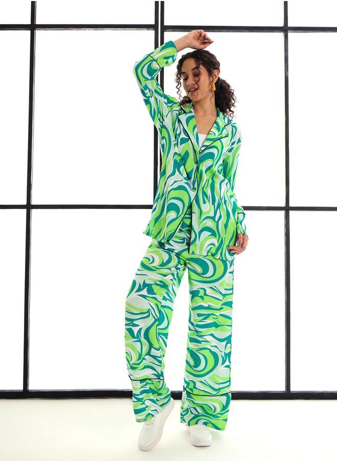 SASSAFRAS - Abstract Print Shirt & Straight Leg Pants Co-Ords by Styli - Image 1