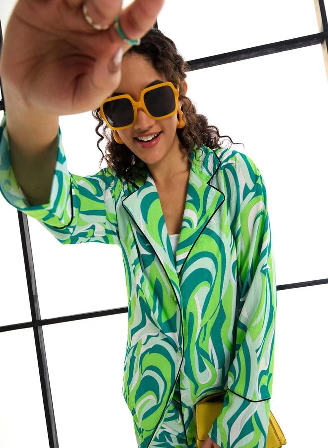 ساسافراس Abstract Print Shirt & Straight Leg Pants Co-Ords by Styli