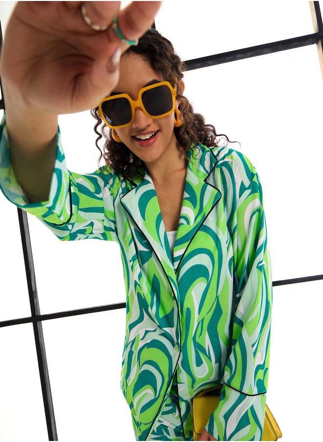 SASSAFRAS - Abstract Print Shirt & Straight Leg Pants Co-Ords by Styli - Image 1