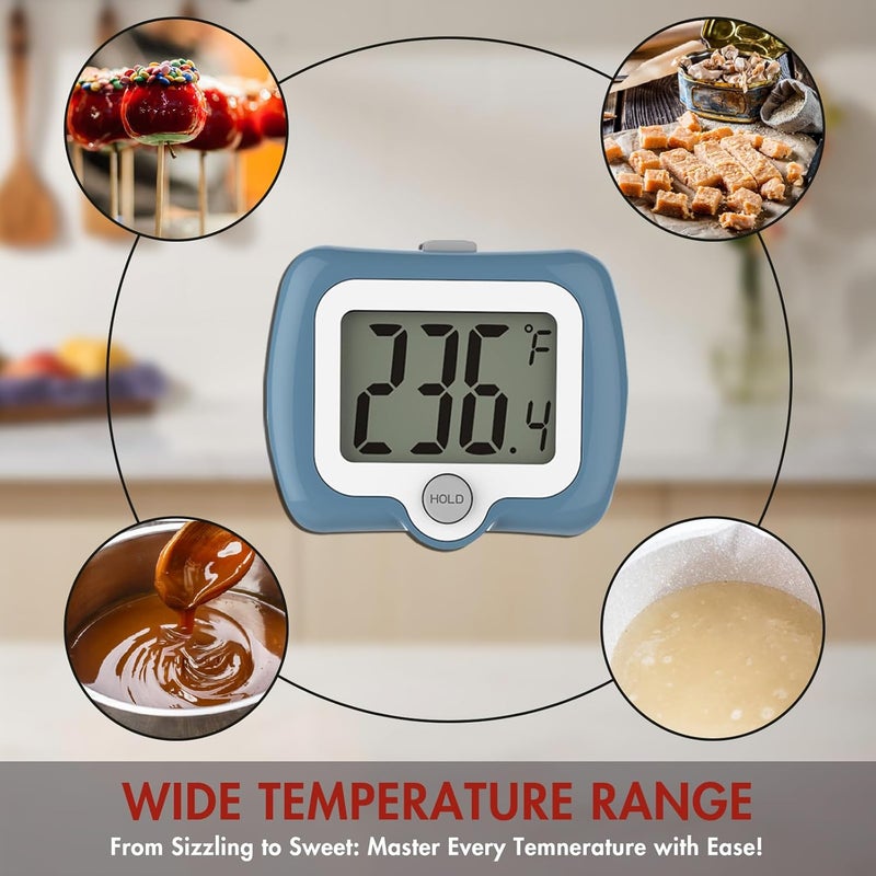 KT THERMO Digital Candy Thermometer, LCD Instant Read Food Thermometer with 10" Probe and Pot Clip for Candy Making, Kitchen Accessories, Baking Tools（Blue） - Image 4