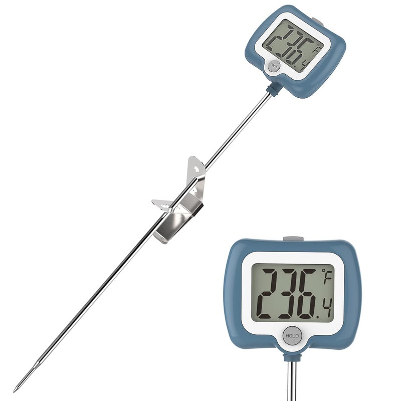 KT THERMO Digital Candy Thermometer, LCD Instant Read Food Thermometer with 10" Probe and Pot Clip for Candy Making, Kitchen Accessories, Baking Tools（Blue） - Image 1