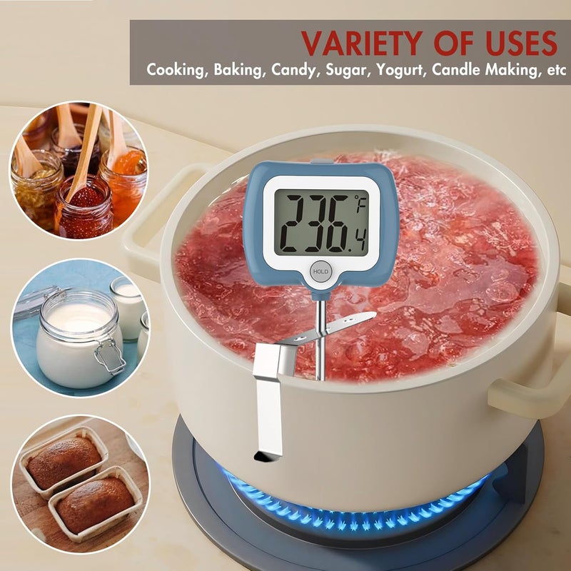 KT THERMO Digital Candy Thermometer, LCD Instant Read Food Thermometer with 10" Probe and Pot Clip for Candy Making, Kitchen Accessories, Baking Tools（Blue） - Image 3