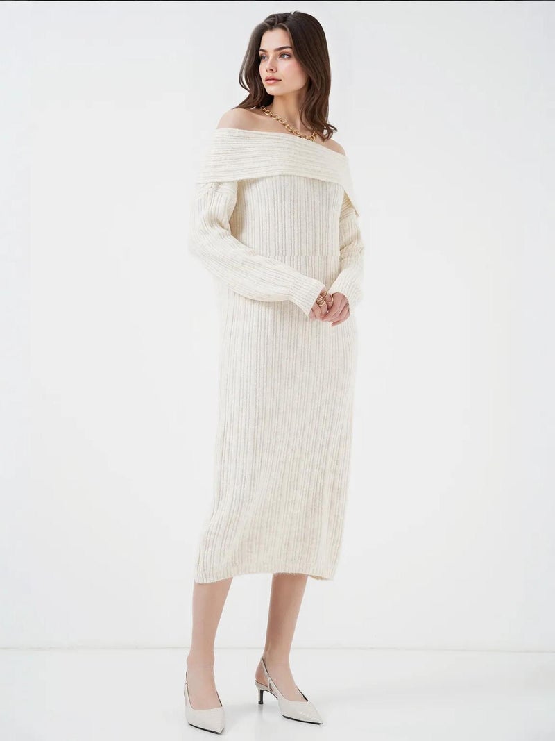 BIG DART BDART Oversized Ribbed Knit Midi Dress with Madonna Collar - Image 2