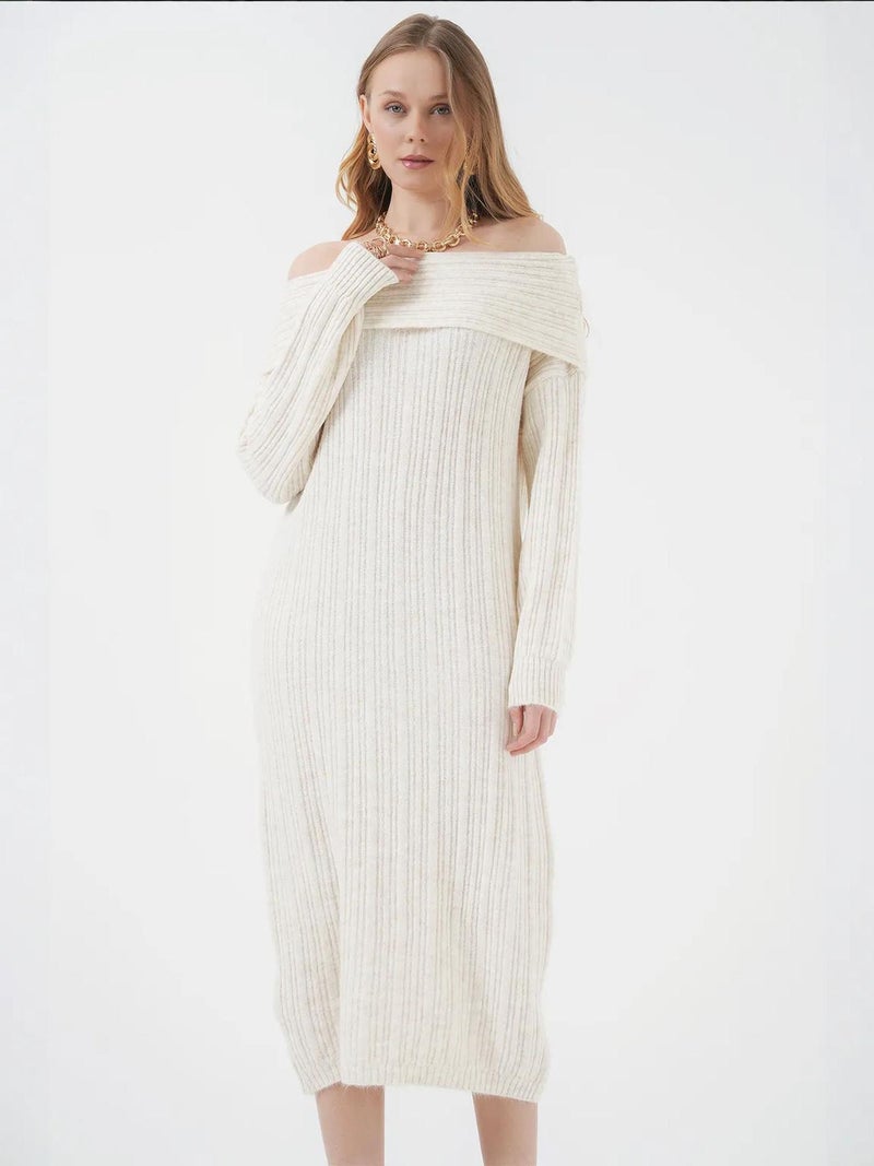 BIG DART BDART Oversized Ribbed Knit Midi Dress with Madonna Collar - Image 4