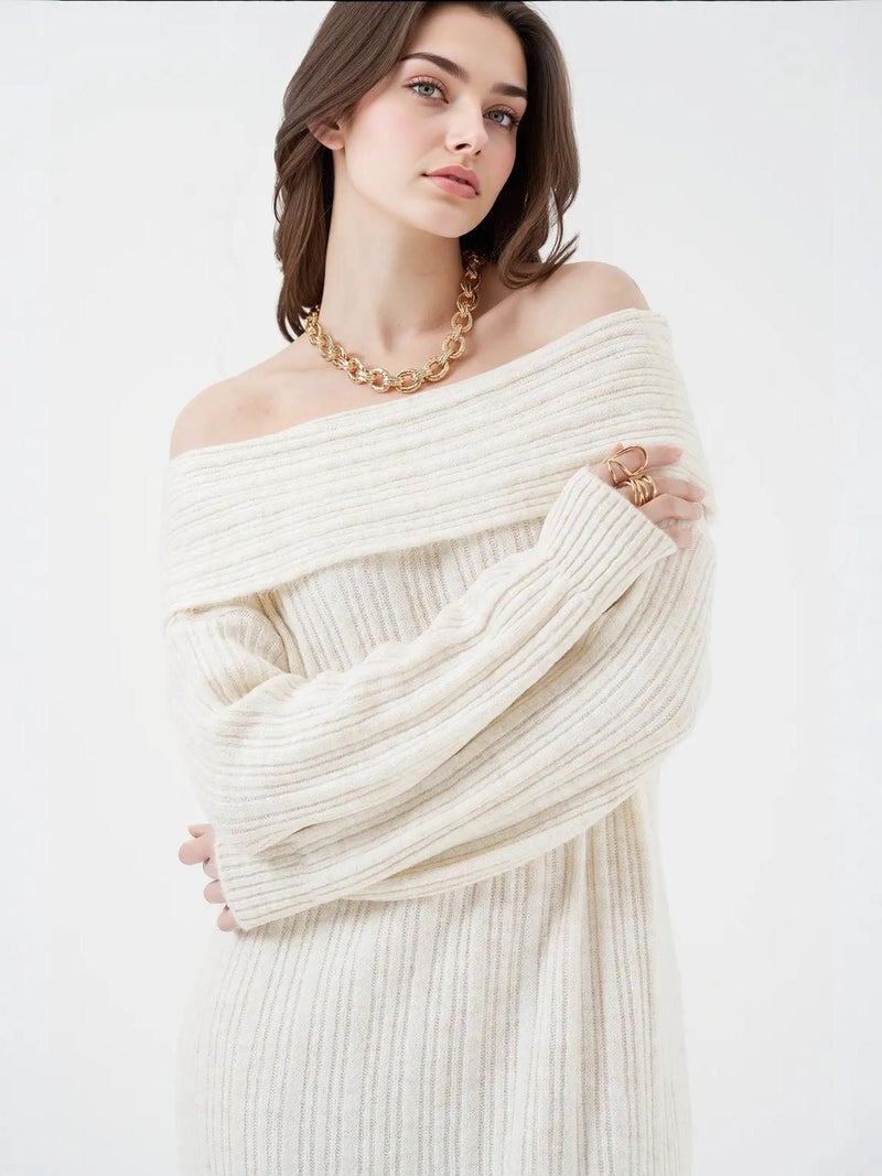 BIG DART BDART Oversized Ribbed Knit Midi Dress with Madonna Collar - Image 3