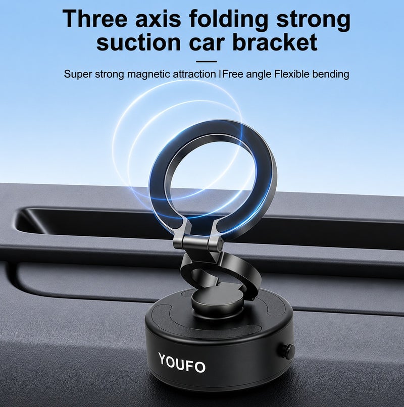 YOUFO Universal Magnetic Phone Holder Y4883, Foldable Suction Cup Mobile Stand, 360 Degree Rotating Smartphone Mount, Strong Magnetic Dashboard Holder, Adjustable Car Phone Stand, Hands Free Mobile Support for Car Home Office Desk ERPCY4883 - Image 5