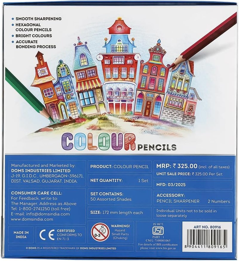 DOMS Colour Pencils Box | Pack of 50 Shades | Hexagonal Shape | Smooth Sharpening | Accurate Bonding Process - Image 4