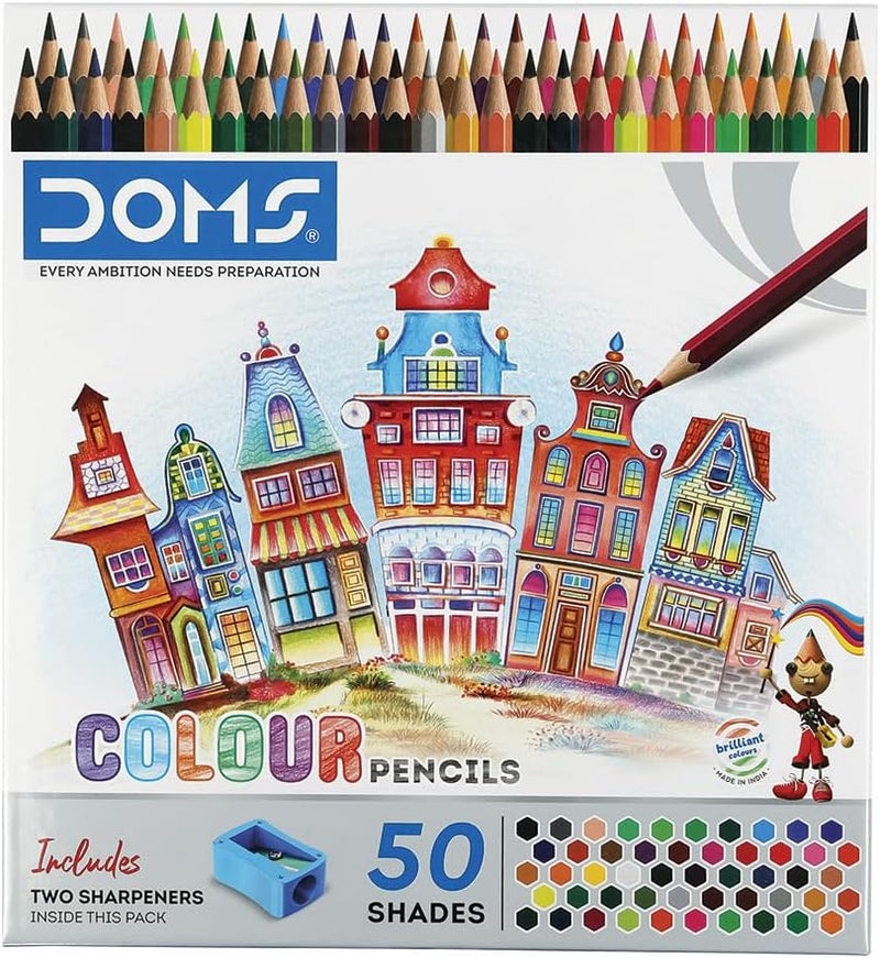DOMS Colour Pencils Box | Pack of 50 Shades | Hexagonal Shape | Smooth Sharpening | Accurate Bonding Process - Image 1