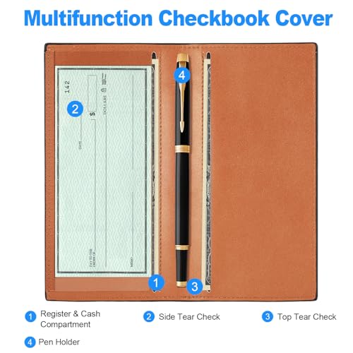 CASMONAL Premium Leather Checkbook Cover for Men and Women Checkbook Holder Wallet RFID Blocking - Image 2
