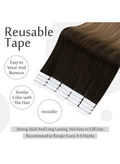 Full Shine Tape In Hair Extensions Human Hair 16 Inch Tape In Extensions Color 2/6/18 Color Darkest Brown Fading To Chestnut Brown And Ash Blonde Glue In Extensions Hair 20 Pcs 50 Grams Straight  - Image 4