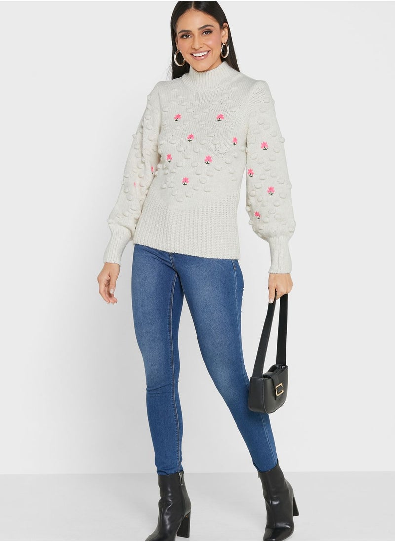 RIVER ISLAND - Crew Neck Embroidered Sweater - Image 1