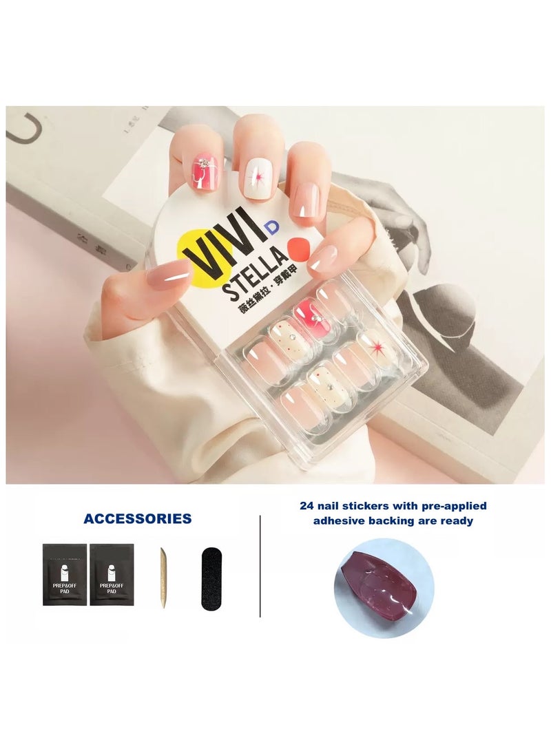 30 Pcs Olve Tip Press-On Nails – Reusable Gel False Nails Kit with Shimmery Finish, Full Well Tips & Multiple Sizes for Easy Application - Image 1