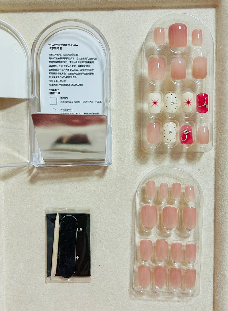 30 Pcs Olve Tip Press-On Nails – Reusable Gel False Nails Kit with Shimmery Finish, Full Well Tips & Multiple Sizes for Easy Application - Image 3