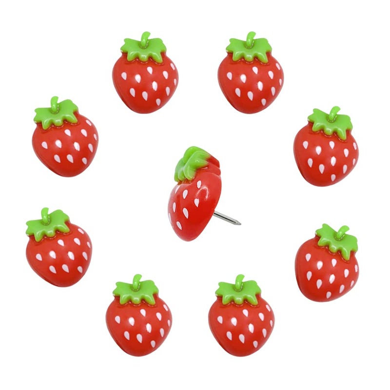 LLDYNW 30 pcs Strawberry Push Pins Cartoon Thumbtacks Fruit Resin Pushpins for Photo Wall Cork Board Bulletin Board Home Office Decoration Drawing Pins