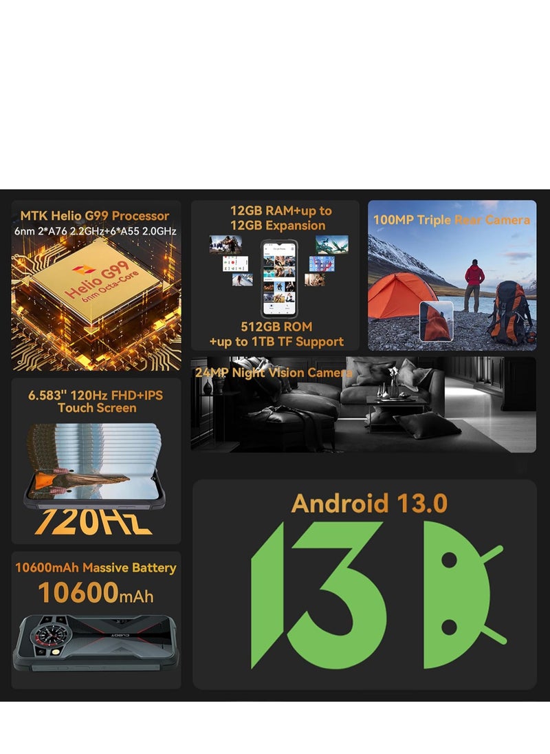 Cubot Kingkong 9 Rugged Smartphone 120hz 6.583-Inch Screen 12GB RAM+512GB ROM 33W Fast Charging Android Mobile Phone 10600mAh Battery  100MP Main+24MP Night Vision Camera NFC  - Image 4