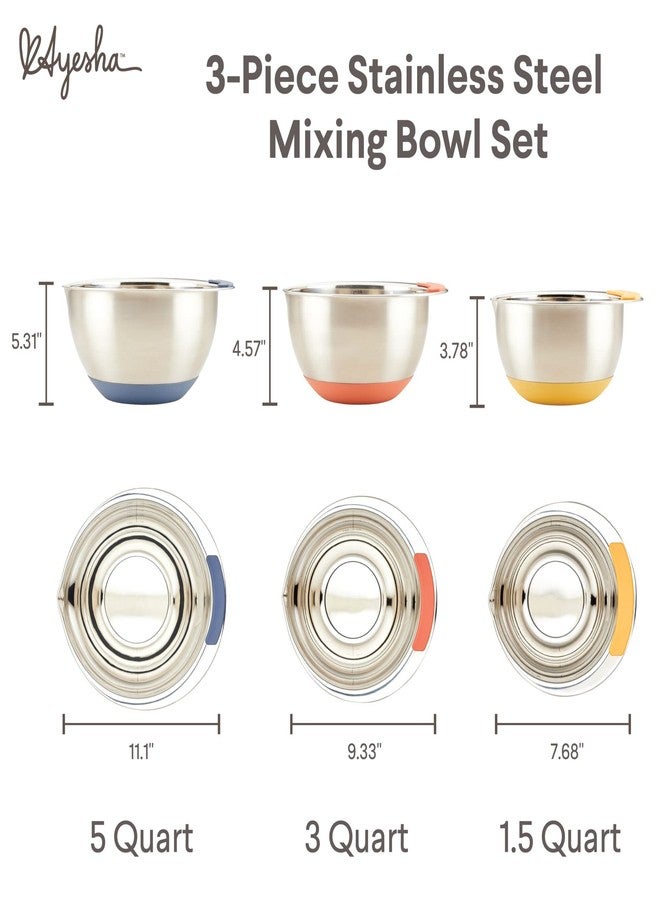 Ayesha Curry Kitchenware Pantryware Stainless Steel Nesting Mixing Bowls, 3-Piece Set, Silver with Color Accent Handles - Image 2