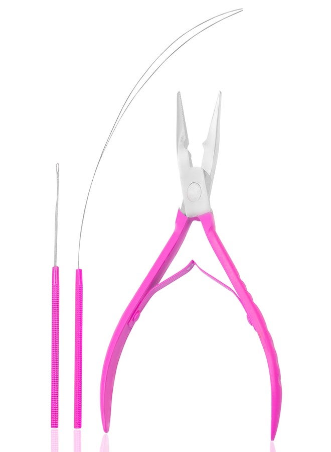 SIVOTE Professional Hair Extension Pliers & Bead Extension Tool Kit - Stainless Steel Hair Pliers for Bead Extensions, Microlink Tool Kit, & Loop Threader for Micro Beads Hair Extensions Kit Pink - Image 1