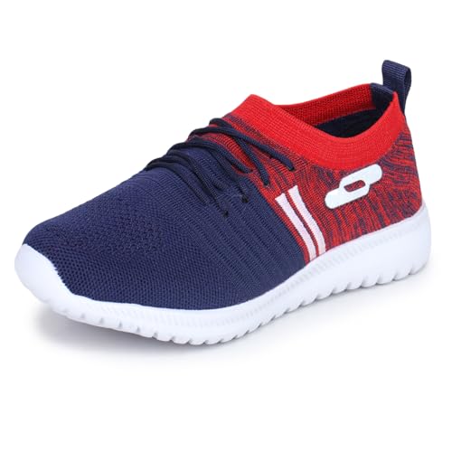 TRASE Sports Shoes for Kids Boys | Walking, Running, All Day Casual & Sports Wear (Navy-Red, 4 UK) - Image 1