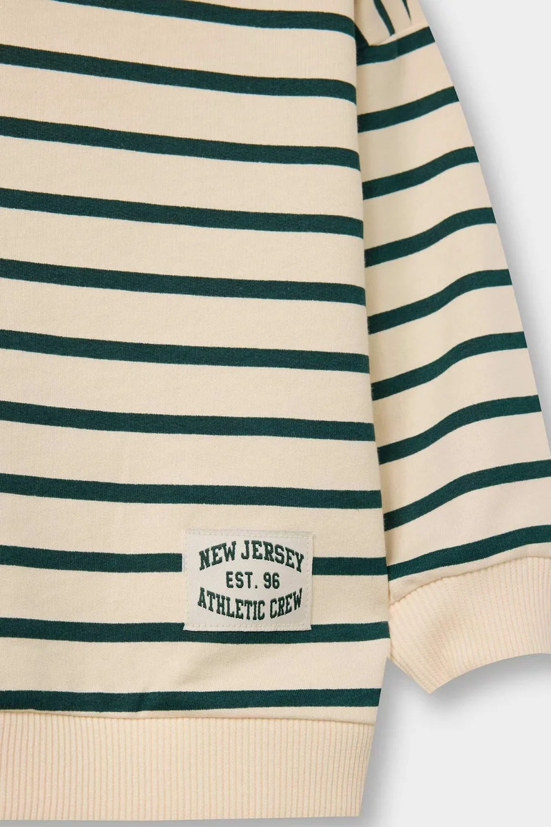 Defacto Regular Fit Striped Crew Neck Sweatshirt