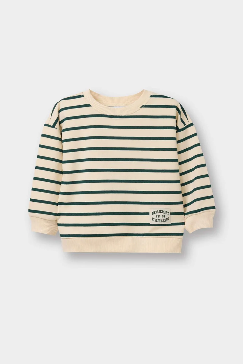 Defacto Regular Fit Striped Crew Neck Sweatshirt