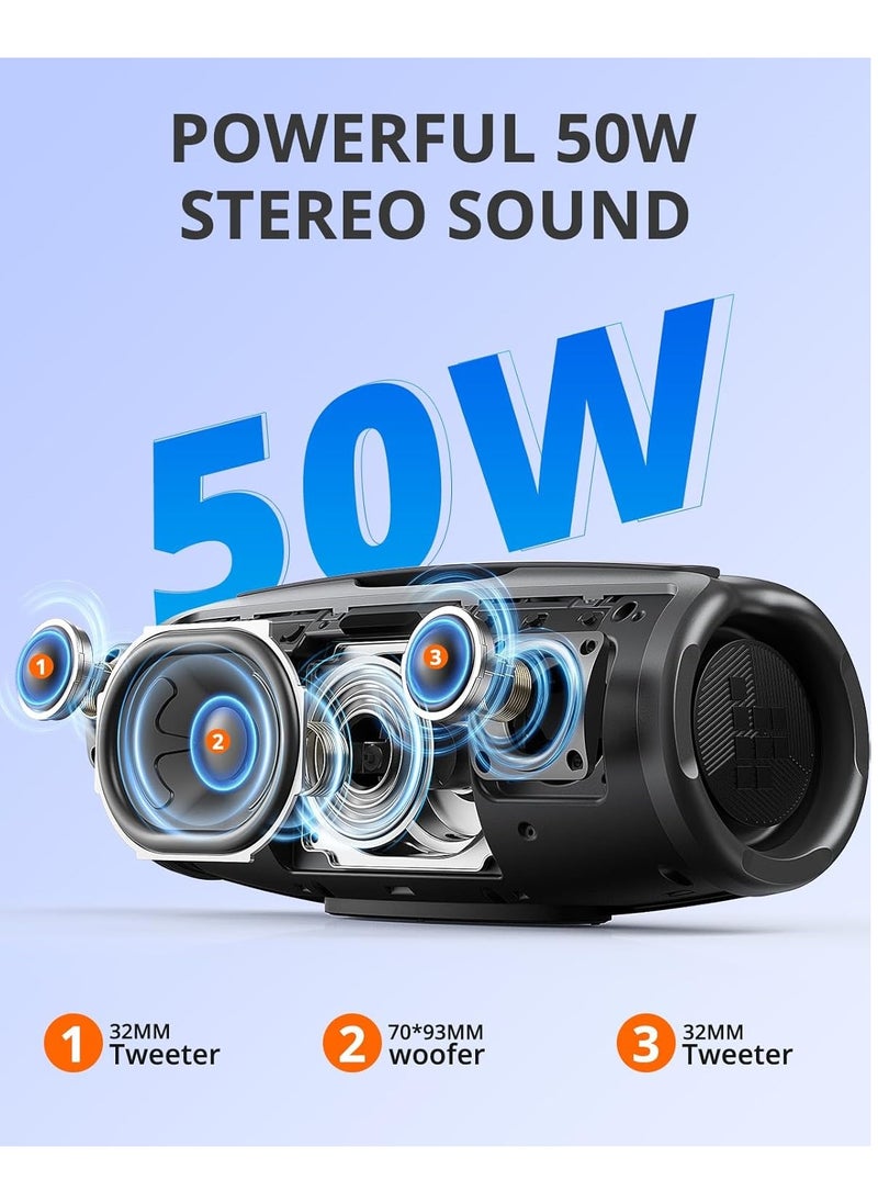 ترونسمارت مكبر صوت محمول بتقنية البلوتوث من Tronsmart Mirtune S100، بقوة 50 وات، صوت جهير قوي وصوت عالٍ واضح، مقبض قابل للسحب، وقت تشغيل يصل إلى 20 ساعة، مقاوم للماء IPX7، معادل صوت مخصص، بنك طاقة مدمج للاستخدام في الهواء الطلق والتخييم والشاطئ (أزرق)  - Image 3