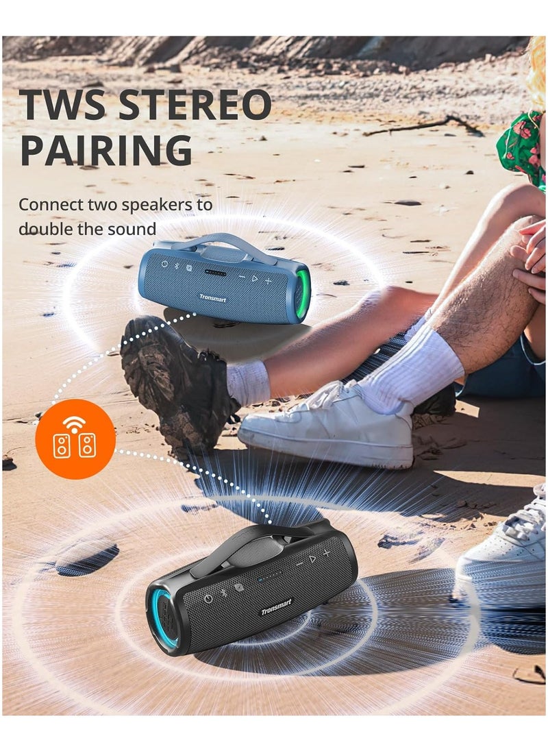 ترونسمارت مكبر صوت محمول بتقنية البلوتوث من Tronsmart Mirtune S100، بقوة 50 وات، صوت جهير قوي وصوت عالٍ واضح، مقبض قابل للسحب، وقت تشغيل يصل إلى 20 ساعة، مقاوم للماء IPX7، معادل صوت مخصص، بنك طاقة مدمج للاستخدام في الهواء الطلق والتخييم والشاطئ (أزرق)  - Image 5